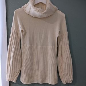 Theory Cream Colored Cable Knit Turtlenevk
